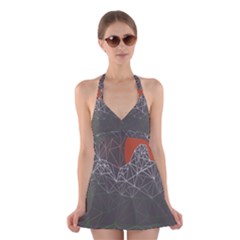 Sun Line Lighs Nets Green Orange Geometric Mountains Halter Swimsuit Dress