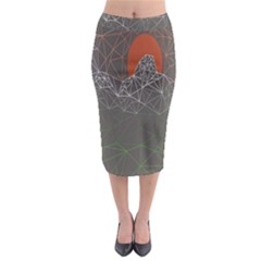 Sun Line Lighs Nets Green Orange Geometric Mountains Midi Pencil Skirt