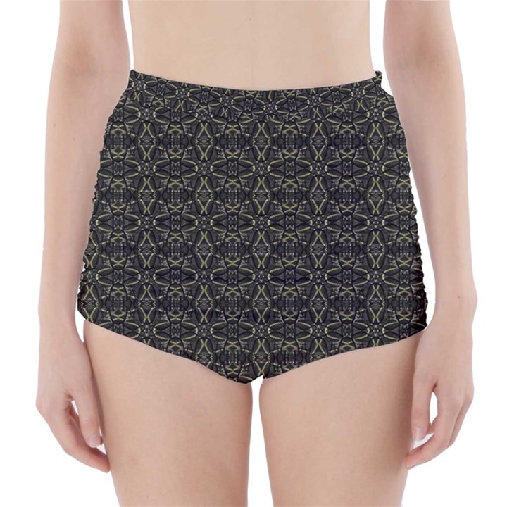 Dark Interlace Tribal  High-Waisted Bikini Bottoms