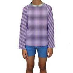 Mardi Gras Purple Plaid Kids  Long Sleeve Swimwear