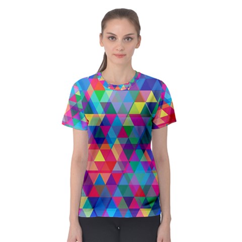 Colorful Abstract Triangle Shapes Background Women s Sport Mesh Tee by TastefulDesigns