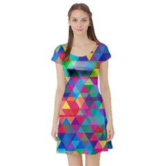 Colorful Abstract Triangle Shapes Background Short Sleeve Skater Dress by TastefulDesigns