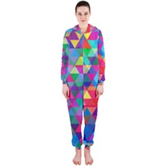 Colorful Abstract Triangle Shapes Background Hooded Jumpsuit (ladies)  by TastefulDesigns