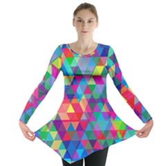 Colorful Abstract Triangle Shapes Background Long Sleeve Tunic  by TastefulDesigns