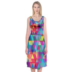 Colorful Abstract Triangle Shapes Background Midi Sleeveless Dress by TastefulDesigns