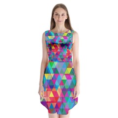 Colorful Abstract Triangle Shapes Background Sleeveless Chiffon Dress   by TastefulDesigns