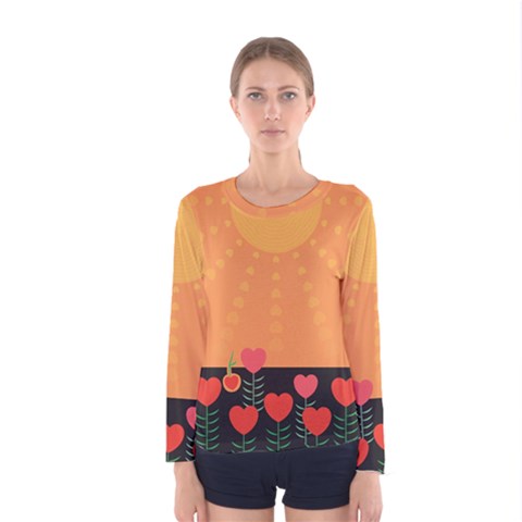 Love Heart Valentine Sun Flowers Women s Long Sleeve Tee by Simbadda