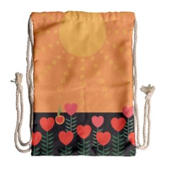 Love Heart Valentine Sun Flowers Drawstring Bag (large) by Simbadda