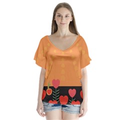 Love Heart Valentine Sun Flowers Flutter Sleeve Top by Simbadda