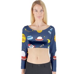 Space Background Design Long Sleeve Crop Top by Simbadda