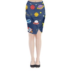 Space Background Design Midi Wrap Pencil Skirt by Simbadda