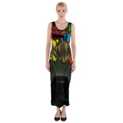 Flowers Painting Still Life Plant Fitted Maxi Dress