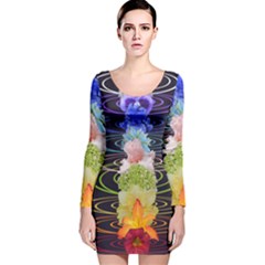 Chakra Spiritual Flower Energy Long Sleeve Velvet Bodycon Dress