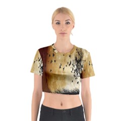 Birds Sky Planet Moon Shadow Cotton Crop Top by Simbadda