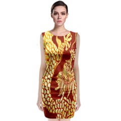 Fabric Pattern Dragon Embroidery Texture Sleeveless Velvet Midi Dress by Simbadda