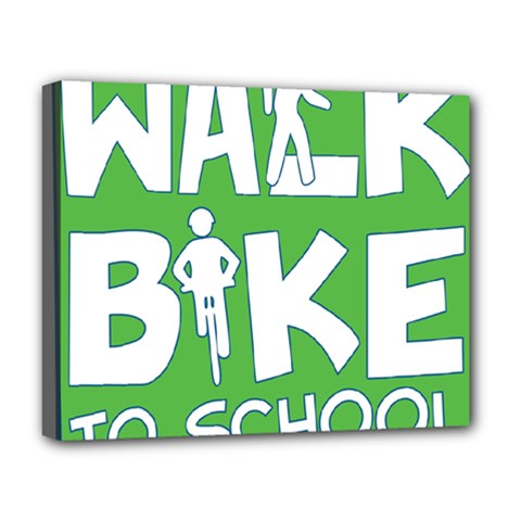 Bicycle Walk Bike School Sign Green Blue Deluxe Canvas 20  x 16  