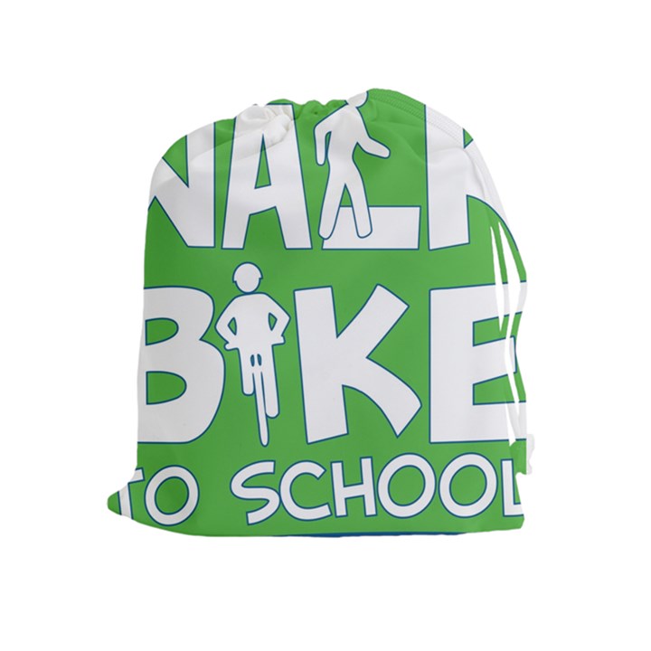 Bicycle Walk Bike School Sign Green Blue Drawstring Pouches (Extra Large)