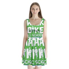 Bicycle Walk Bike School Sign Green Blue Split Back Mini Dress 