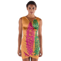 Brian Pink Green Orange Smart Wrap Front Bodycon Dress