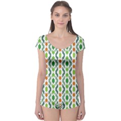 Chevron Wave Green Orange Boyleg Leotard  by Alisyart