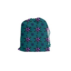 Blue Purple Floral Flower Sunflower Frame Drawstring Pouches (small) 