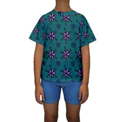 Blue Purple Floral Flower Sunflower Frame Kids  Short Sleeve Swimwear by Alisyart