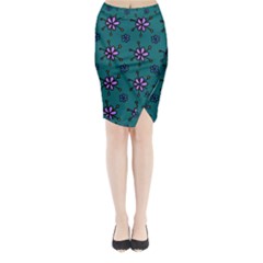 Blue Purple Floral Flower Sunflower Frame Midi Wrap Pencil Skirt