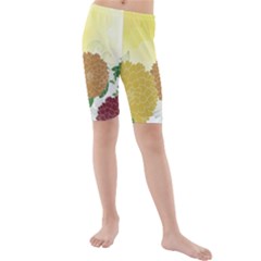 Abstract Flowers Sunflower Gold Red Brown Green Floral Leaf Frame Kids  Mid Length Swim Shorts by Alisyart