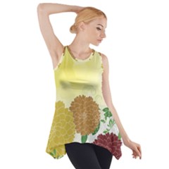 Abstract Flowers Sunflower Gold Red Brown Green Floral Leaf Frame Side Drop Tank Tunic