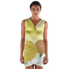 Abstract Flowers Sunflower Gold Red Brown Green Floral Leaf Frame Wrap Front Bodycon Dress by Alisyart