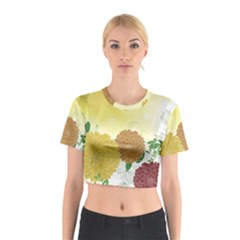 Abstract Flowers Sunflower Gold Red Brown Green Floral Leaf Frame Cotton Crop Top
