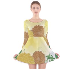 Abstract Flowers Sunflower Gold Red Brown Green Floral Leaf Frame Long Sleeve Velvet Skater Dress