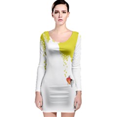 Fish Underwater Yellow White Long Sleeve Bodycon Dress by Simbadda