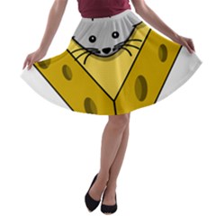 Cheese Mose Yellow Grey A-line Skater Skirt