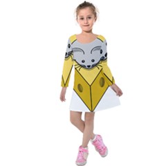 Cheese Mose Yellow Grey Kids  Long Sleeve Velvet Dress