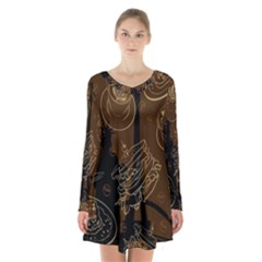 Coffe Break Cake Brown Sweet Original Long Sleeve Velvet V-neck Dress by Alisyart