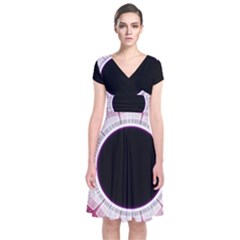 Circle Border Hole Black Red White Space Short Sleeve Front Wrap Dress