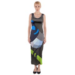 Animals Bird Green Ngray Black White Blue Fitted Maxi Dress