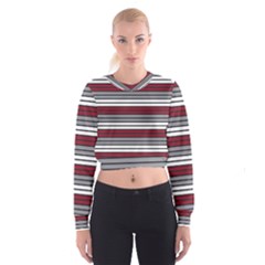 Fabric Line Red Grey White Wave Women s Cropped Sweatshirt by Alisyart