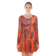 Enlarge Orange Purple Long Sleeve Velvet V-neck Dress by Alisyart