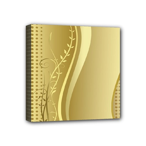 Golden Wave Floral Leaf Circle Mini Canvas 4  X 4 