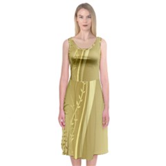 Golden Wave Floral Leaf Circle Midi Sleeveless Dress by Alisyart