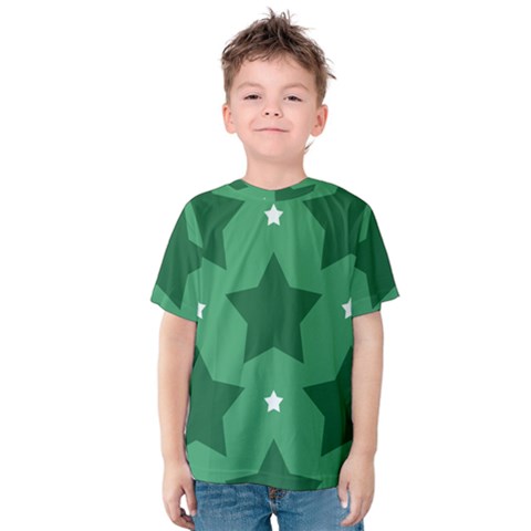 Green White Star Kids  Cotton Tee by Alisyart