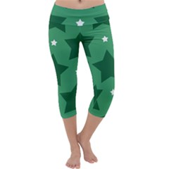 Green White Star Capri Yoga Leggings