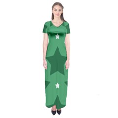 Green White Star Short Sleeve Maxi Dress
