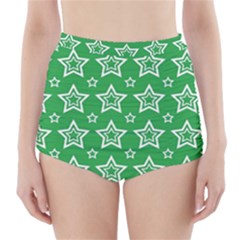 Green White Star Line Space High-waisted Bikini Bottoms by Alisyart