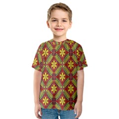 Abstract Yellow Red Frame Flower Floral Kids  Sport Mesh Tee