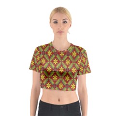 Abstract Yellow Red Frame Flower Floral Cotton Crop Top