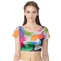 Hand Rainbow Blue Green Pink Purple Orange Monster Short Sleeve Crop Top (tight Fit) by Alisyart