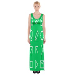 Icon Sign Green White Maxi Thigh Split Dress